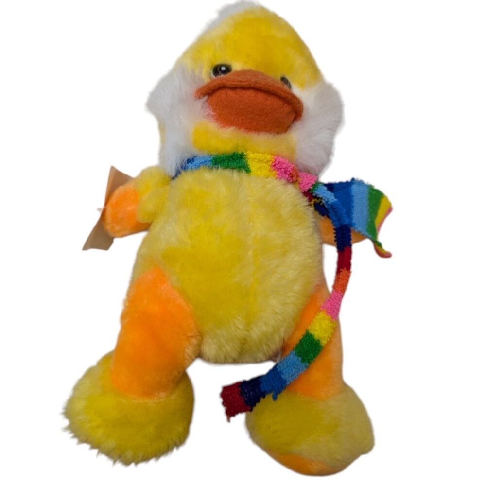 Cuddle Wit Duck Easter Cuddlers yellow orange rainbow scarf 13" stuffed toy VTG
